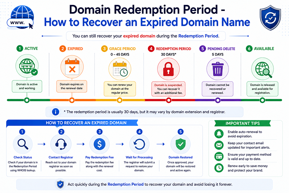Domain Redemption Period - How to Recover an Expired Domain Name Webomatic